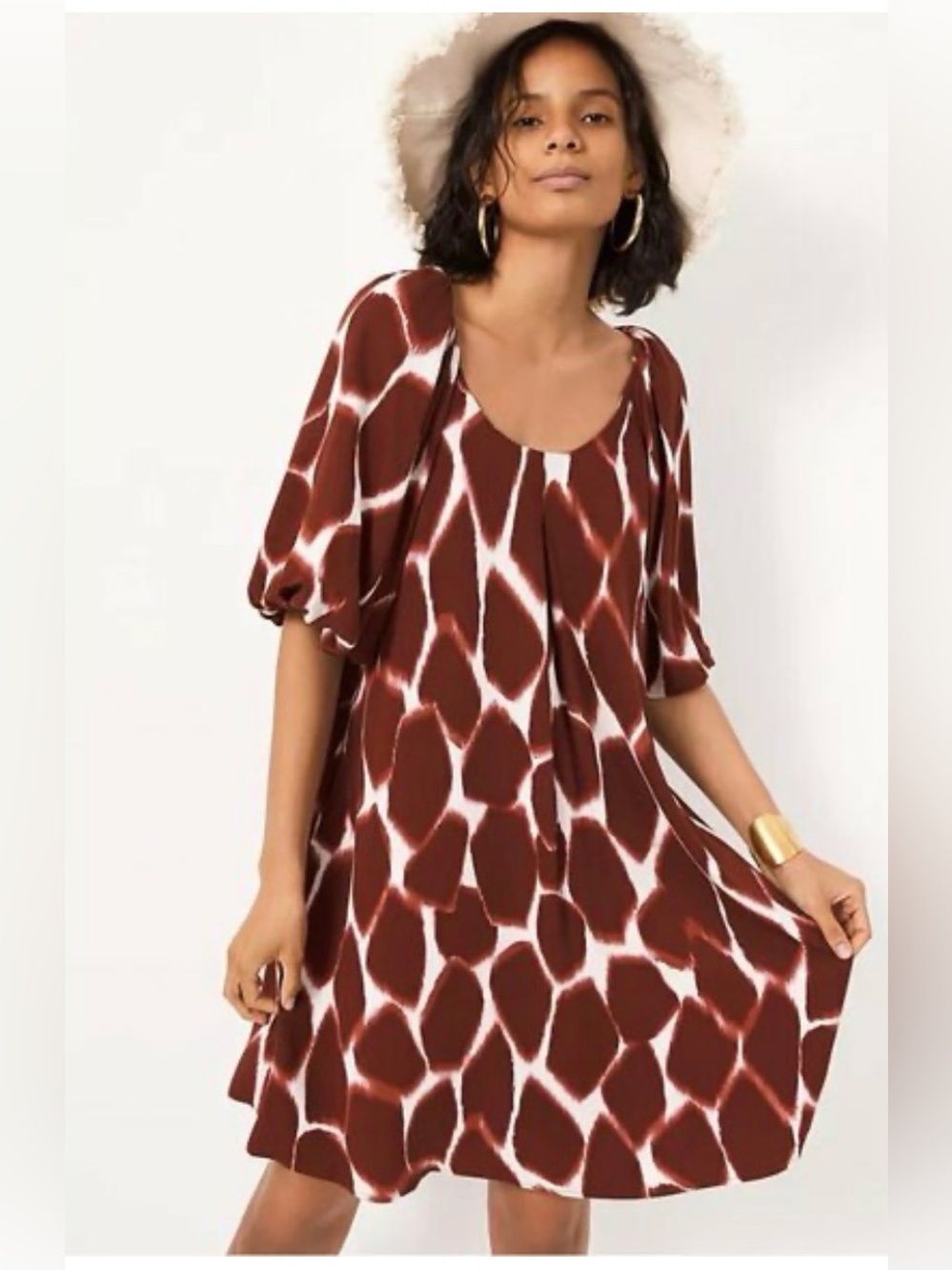 Women’s Short-Sleeve Dress Anthropologie giraffe print tunic Summer Spring Med